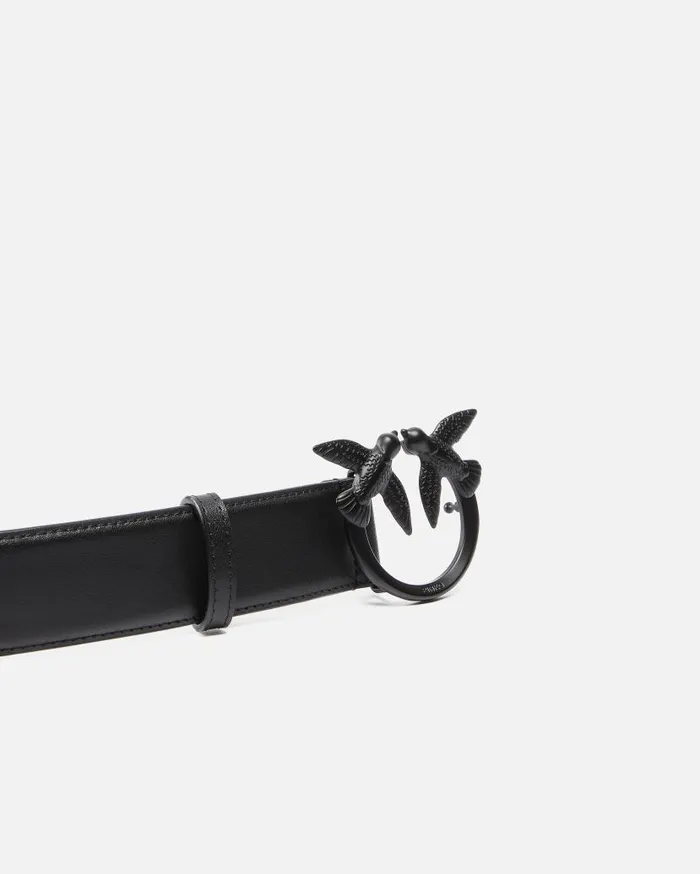 Pinko Love Birds High Colourblock Leather Belt 4cm Limo Black Block Colour Women Belts