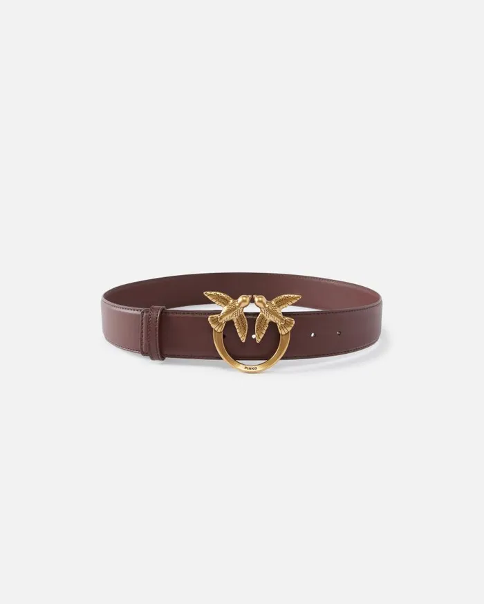 Pinko Love Birds High Leather Belt 4cm Choc Bitterantiquegold Women Belts