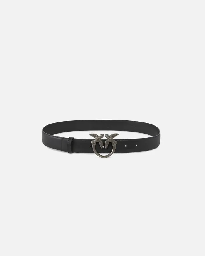 Pinko Love Birds Leather Belt 3cm Blackold Silver Women Belts
