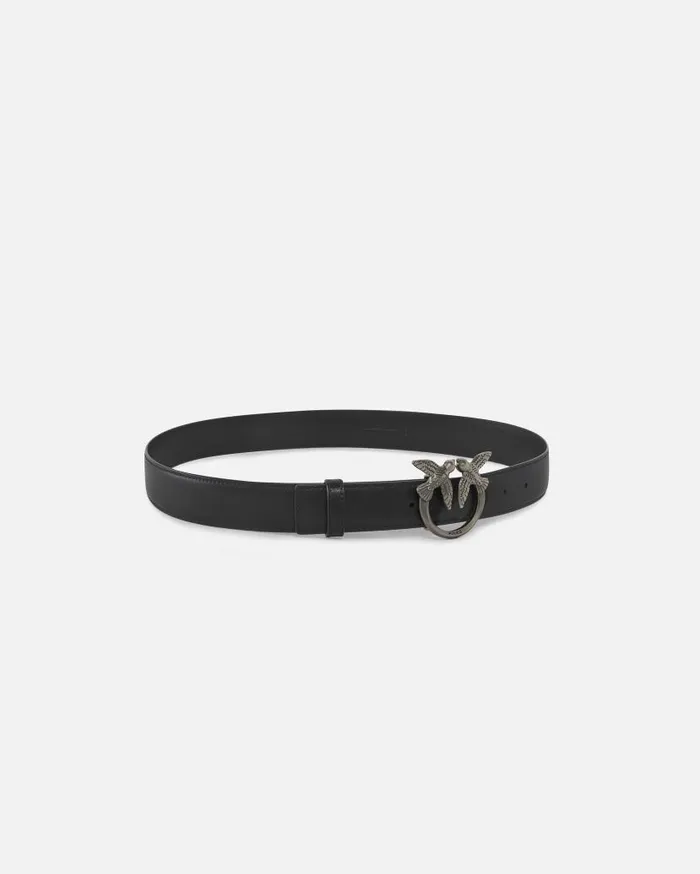 Pinko Love Birds Leather Belt 3cm Blackold Silver Women Belts