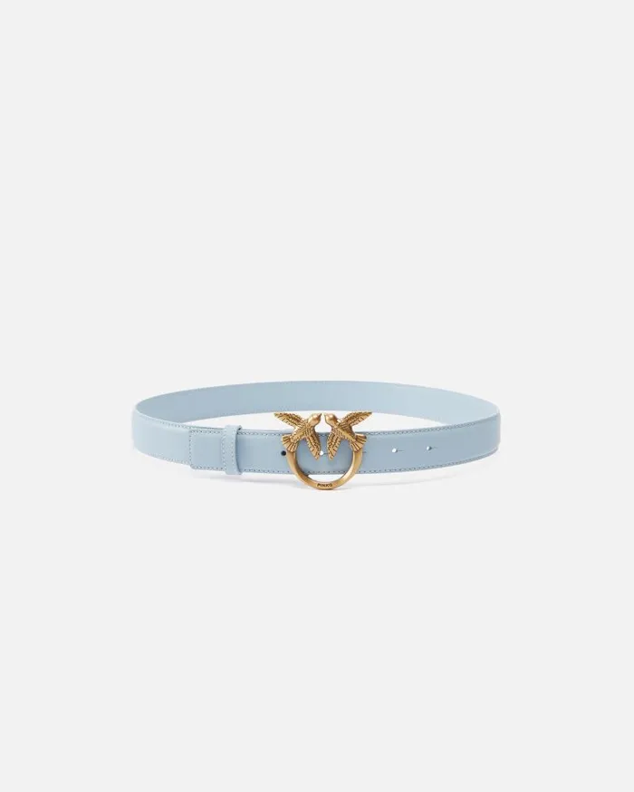 Pinko Love Birds Leather Belt 3cm Lightblueantique Gold Women Belts