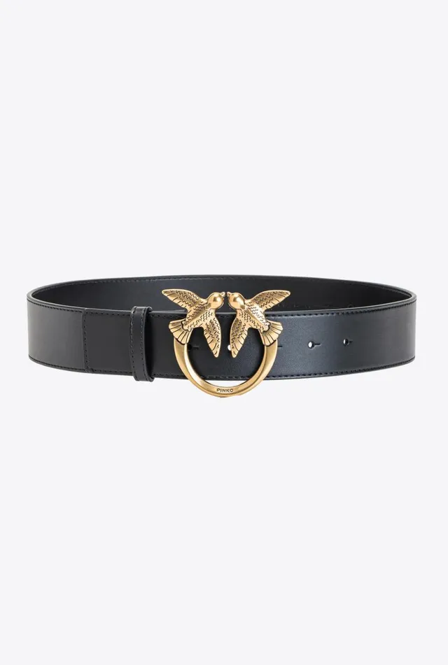 Pinko Love Birds Leather Belt Blackantique Gold Women Belts