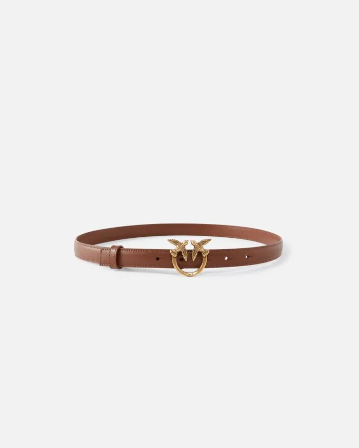 Pinko Love Birds Thin Leather Belt 2cm Tanantiquegold Women Belts