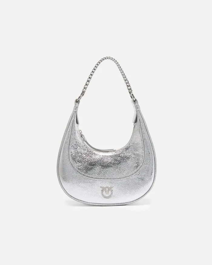 Pinko Metallic Leather Brioche Bag Mini Handbag Silvershiny Nickel Women Shoulder Bags