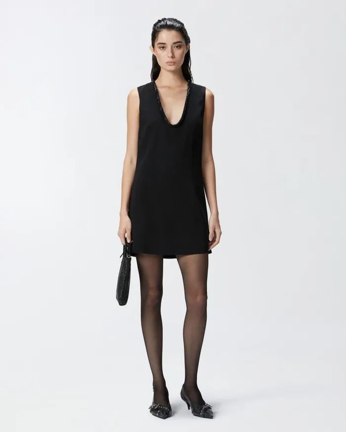 Pinko Mini Dress With Jewel Neck Limo Black Women Dresses