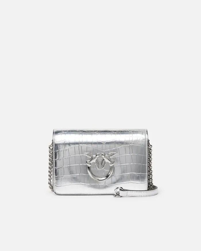 Pinko Mini Love Bag Click Bag In Metallic Crocodileprint Leather Silvershiny Nickel Women Crossbody Bags Pinko Mini Love Bag Click Bag In Metallic Crocodileprint Leather Silvershiny Nickel Women Crossbody Bags