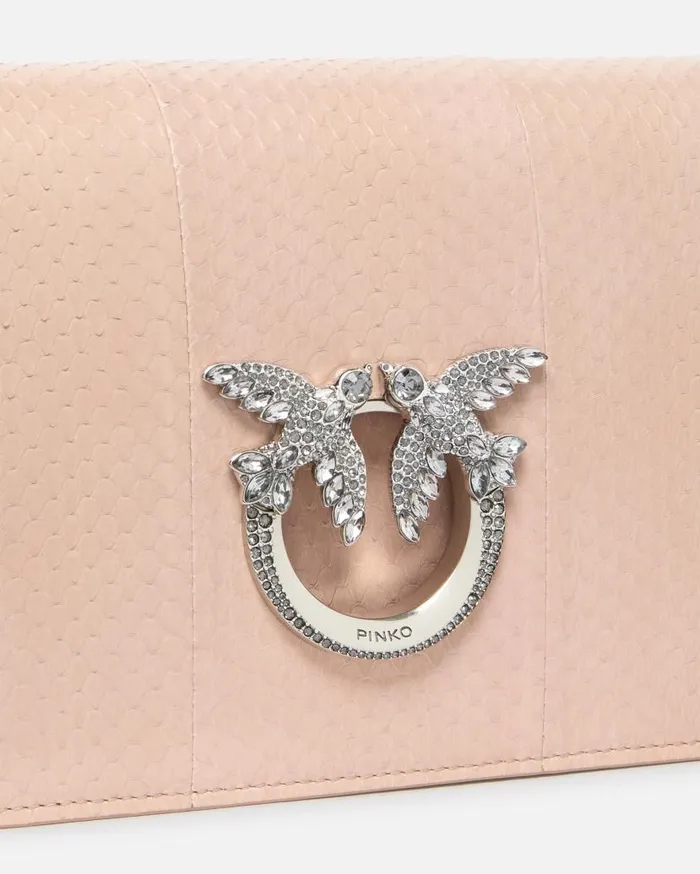Pinko Mini Love Bag Crossbody Bag In Glossy ReptileGalleria Beige Pink Pastold Silver Women Limited Edition