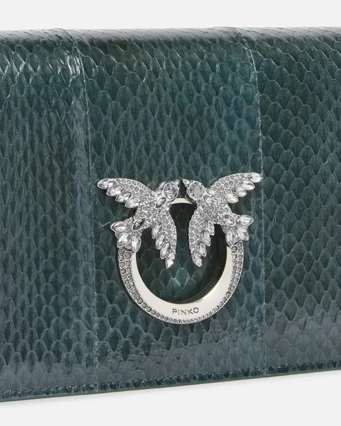 Pinko Mini Love Bag Crossbody Bag In Glossy ReptileGalleria Dark Greenold Silver Women Limited Edition