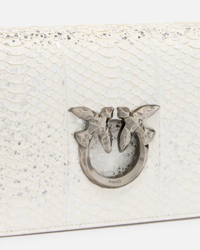 Pinko Mini Love Bag Crossbody Bag In Laminated ReptileGalleria Silverold Silver Women Limited Edition