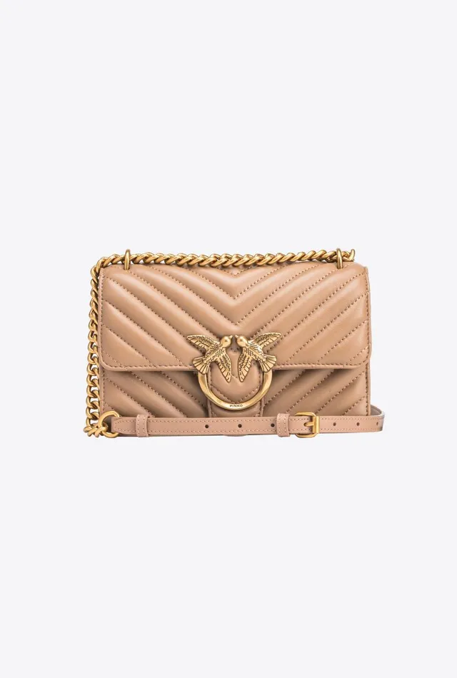 Pinko Mini Love Bag One Chevron Ginger Biscuitantique Gold Women Shoulder Bags
