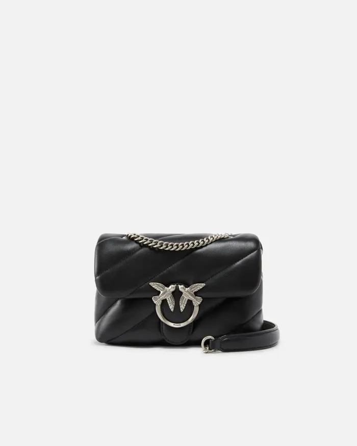 Pinko Mini Love Bag Puff Maxi Quilt Blackold Silver Women Shoulder Bags