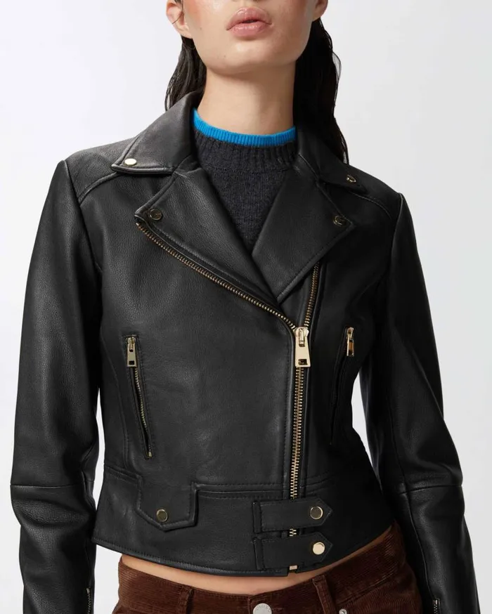 Pinko Nappa Leather Biker Jacket Limo Black Women Outerwear
