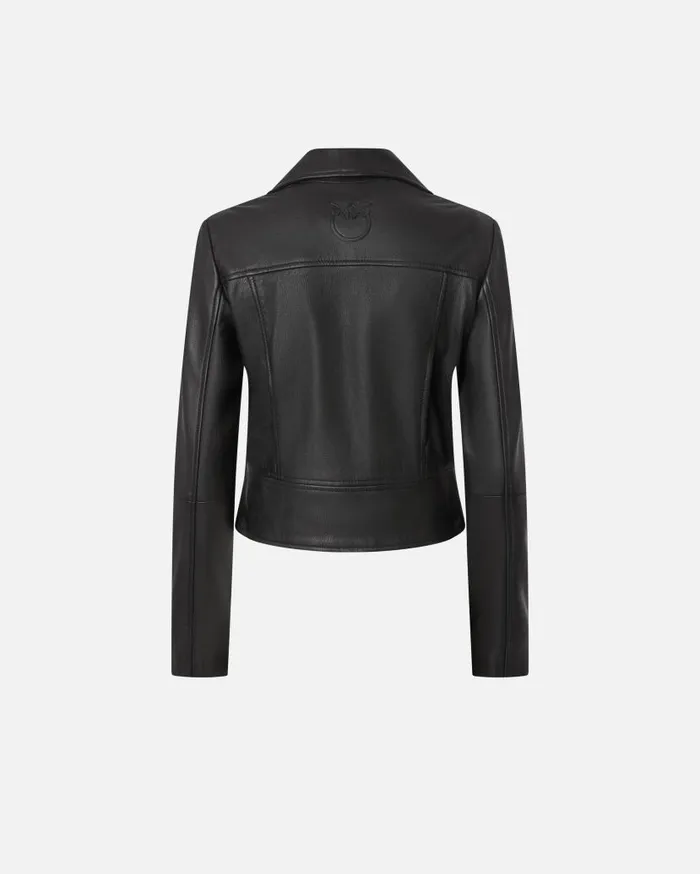 Pinko Nappa Leather Biker Jacket Limo Black Women Outerwear