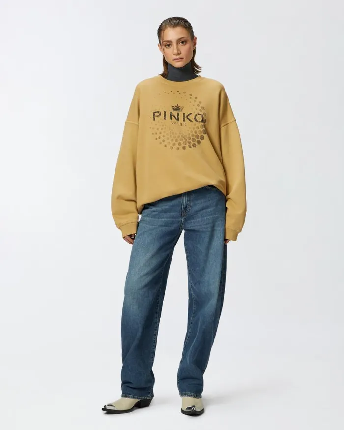Pinko Oversized Sweatshirt WithAtelier Print Beige Women Sweatshirts