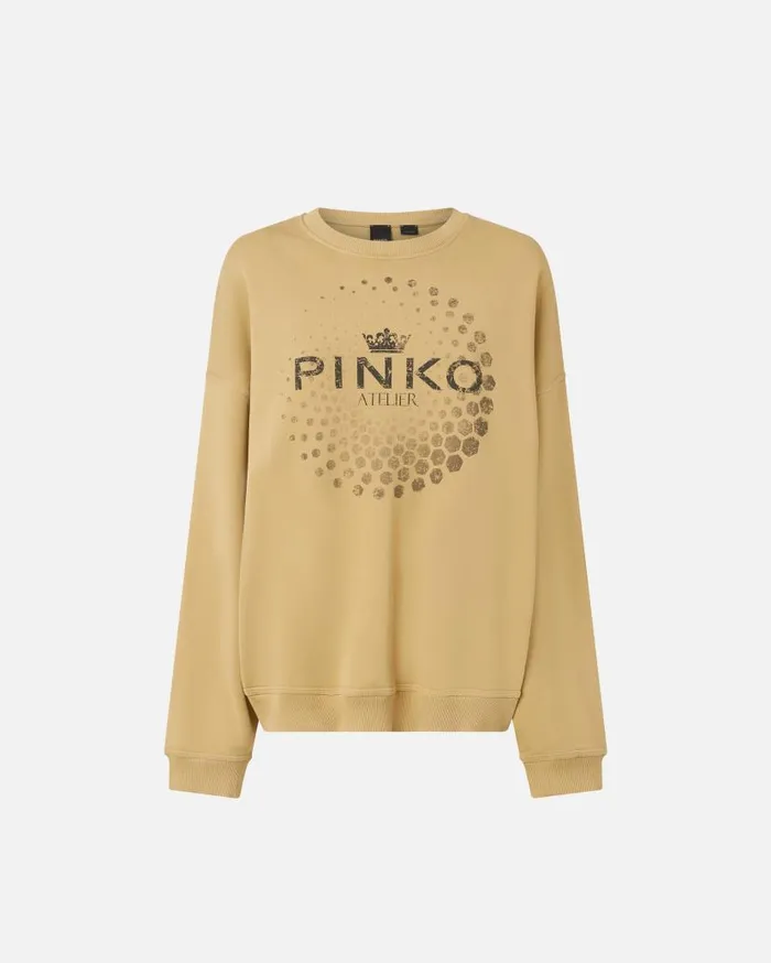 Pinko Oversized Sweatshirt WithAtelier Print Beige Women Sweatshirts