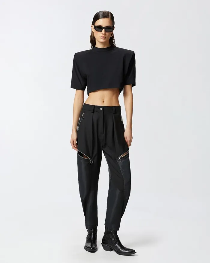 Pinko PPants Trousers In Technical Fabric With Zip Limo Black Women Trousers
