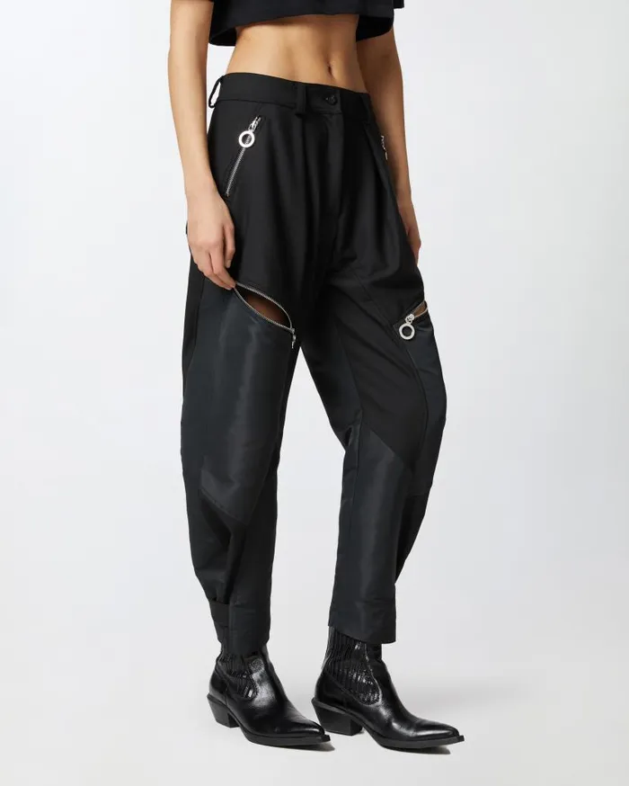 Pinko PPants Trousers In Technical Fabric With Zip Limo Black Women Trousers