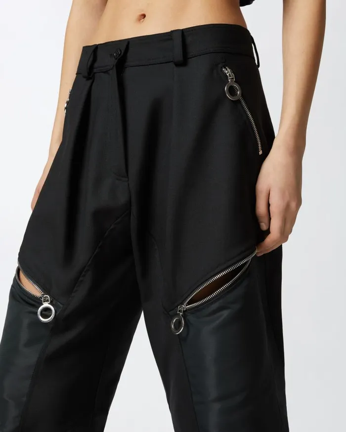 Pinko PPants Trousers In Technical Fabric With Zip Limo Black Women Trousers