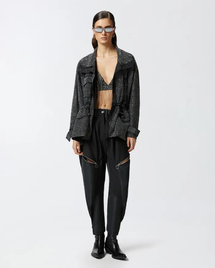 Pinko PPants Trousers In Technical Fabric With Zip Limo Black Women Trousers