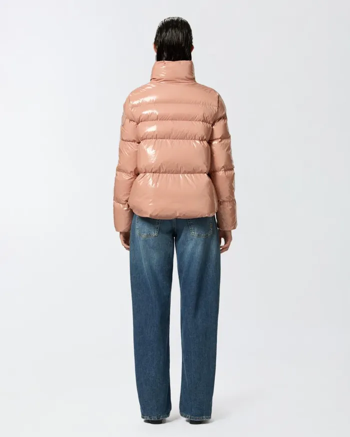 Pinko Padded Crystal Nylon Pea Jacket Peach Beige Women Outerwear