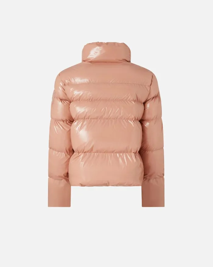 Pinko Padded Crystal Nylon Pea Jacket Peach Beige Women Outerwear