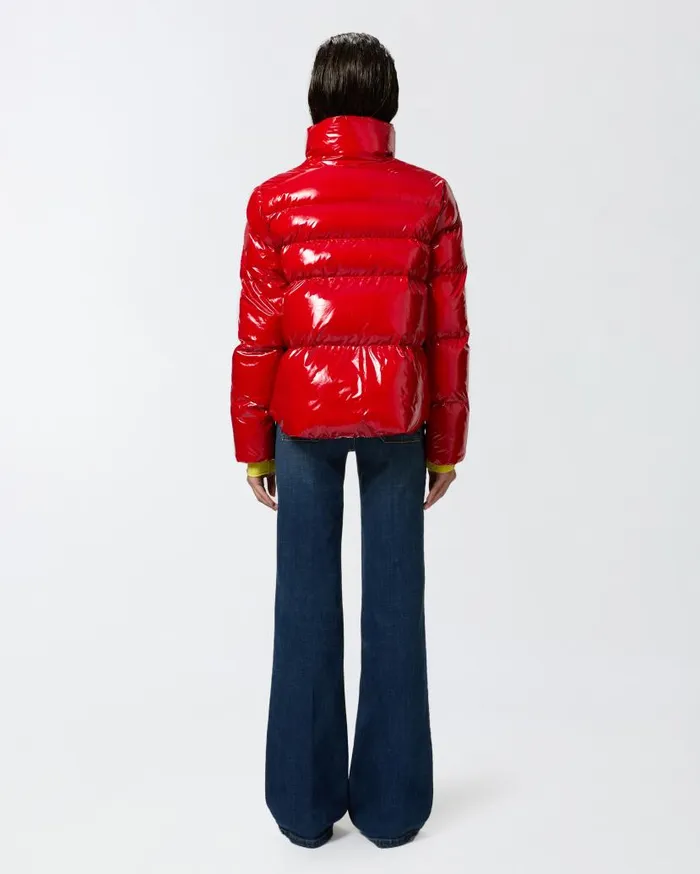 Pinko Padded Crystal Nylon Pea Jacket Salsa Red Women Outerwear