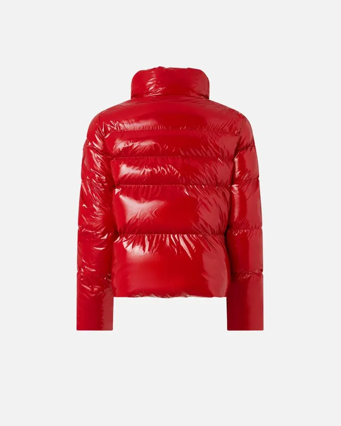 Pinko Padded Crystal Nylon Pea Jacket Salsa Red Women Outerwear