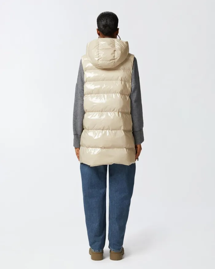 Pinko Padded Puffer Gilet With Hood Beige Women Outerwear