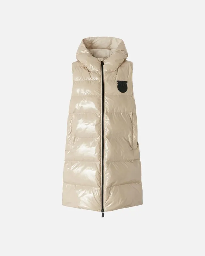 Pinko Padded Puffer Gilet With Hood Beige Women Outerwear