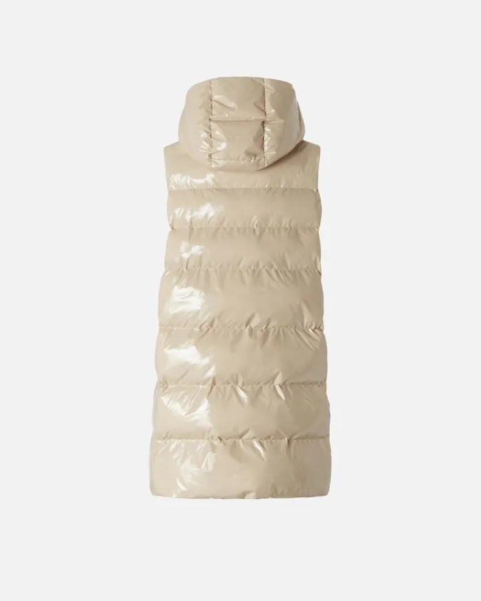 Pinko Padded Puffer Gilet With Hood Beige Women Outerwear