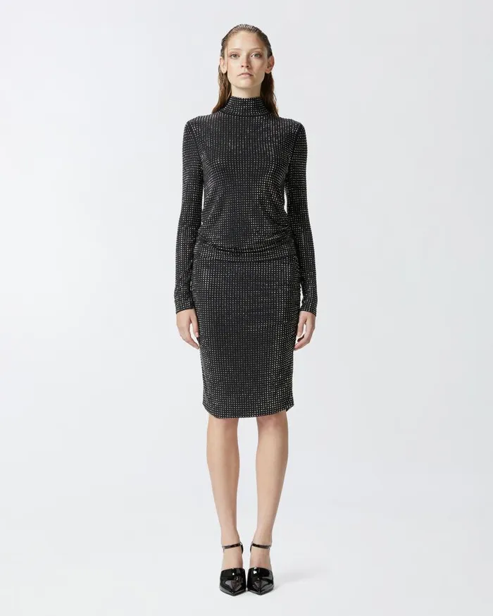 Pinko Pencil Skirt With Rhinestones Limo Black Women Skirts