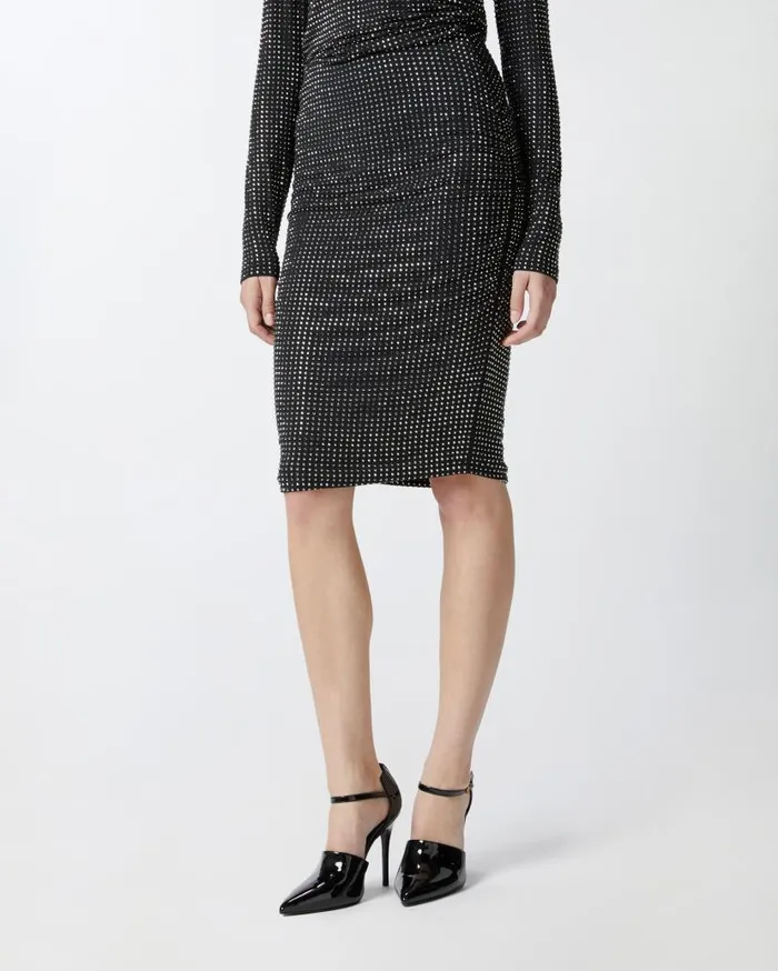 Pinko Pencil Skirt With Rhinestones Limo Black Women Skirts
