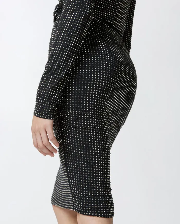 Pinko Pencil Skirt With Rhinestones Limo Black Women Skirts