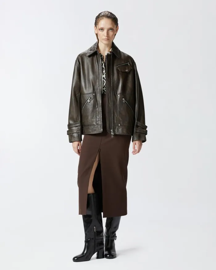 Pinko Pencil Skirt With Slit At The Front Coffee Bean Brown Women Skirts