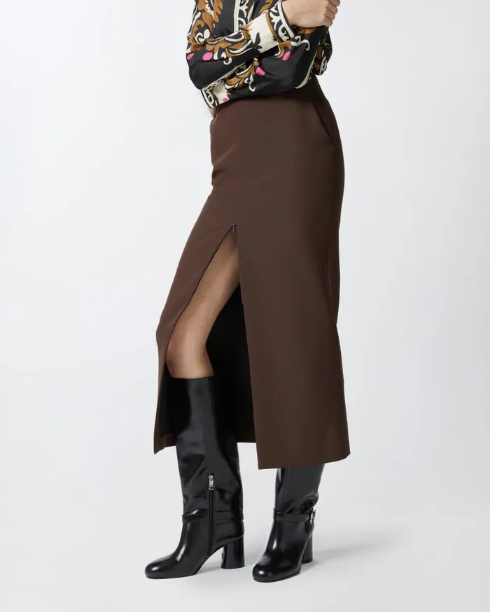 Pinko Pencil Skirt With Slit At The Front Coffee Bean Brown Women Skirts