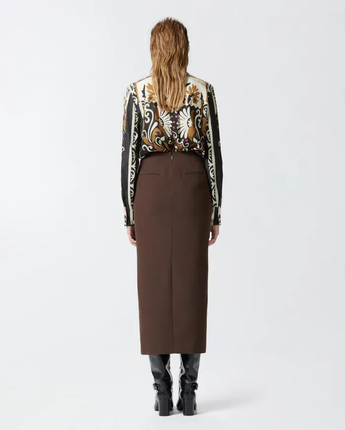 Pinko Pencil Skirt With Slit At The Front Coffee Bean Brown Women Skirts