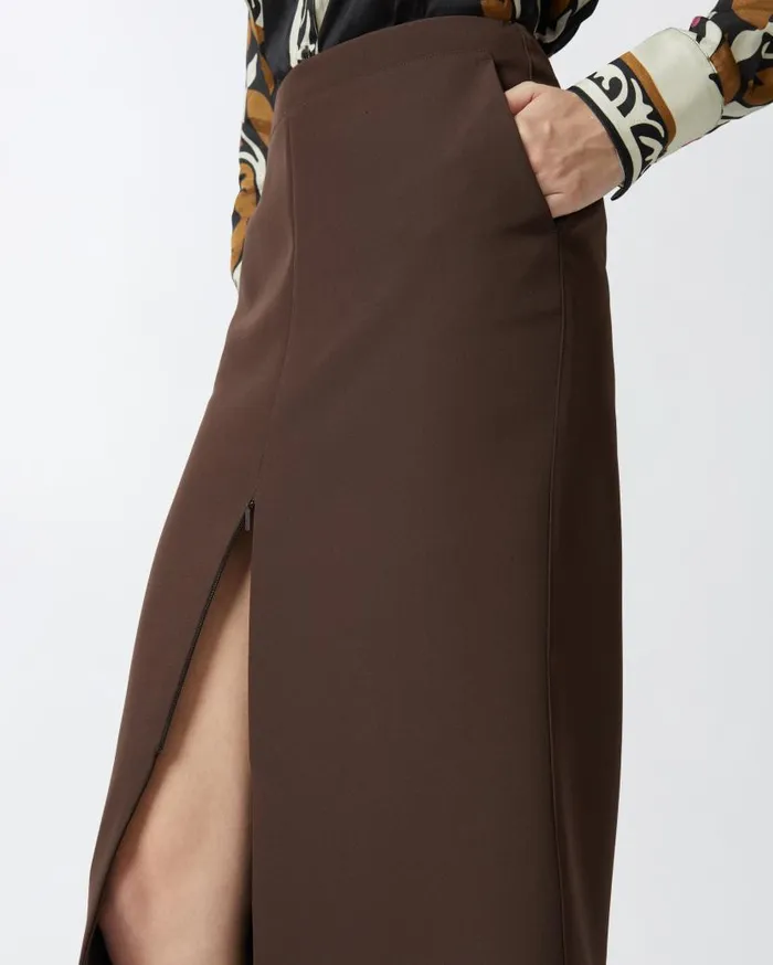 Pinko Pencil Skirt With Slit At The Front Coffee Bean Brown Women Skirts