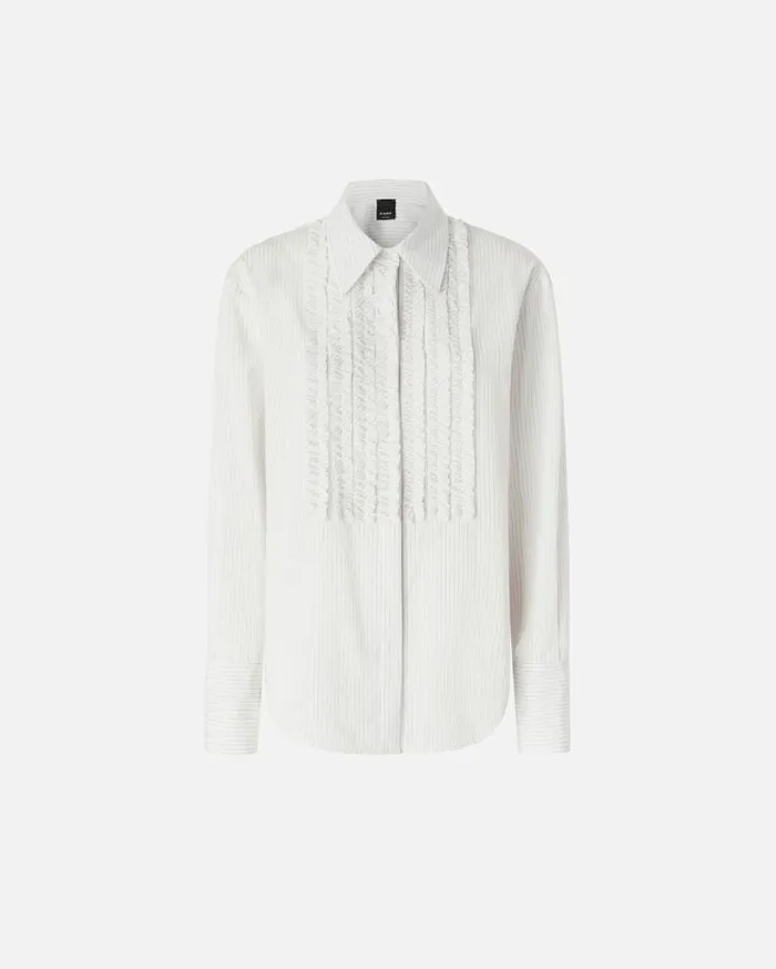 Pinko Pinstriped Shirt With Front Ruffles Whiteblack Women Shirts And Blouses