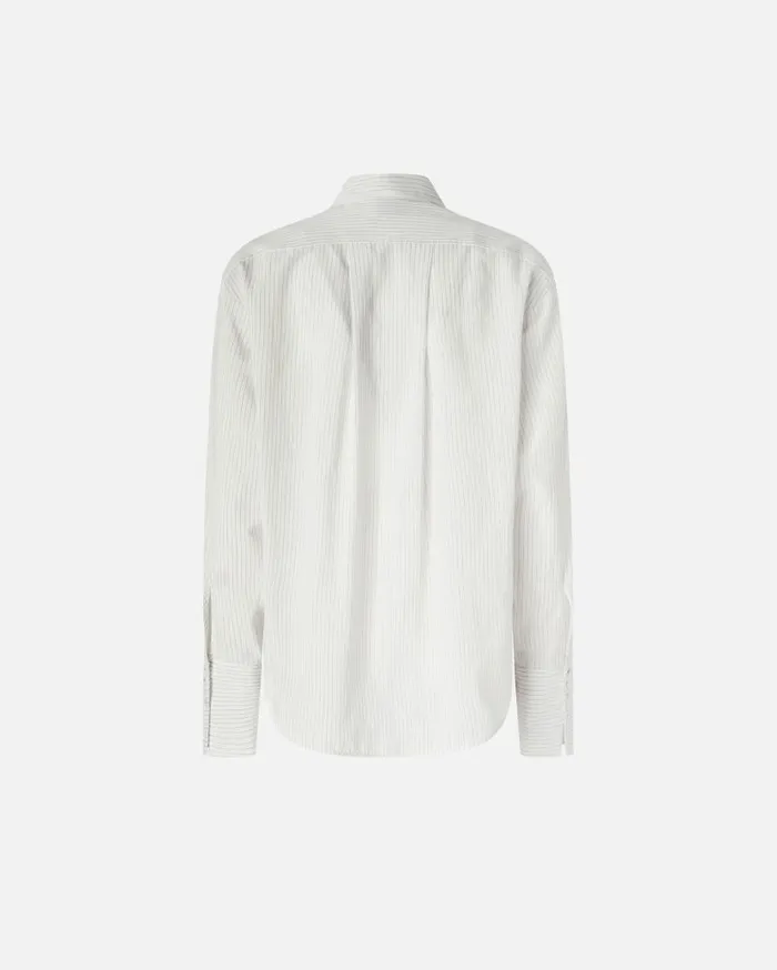 Pinko Pinstriped Shirt With Front Ruffles Whiteblack Women Shirts And Blouses