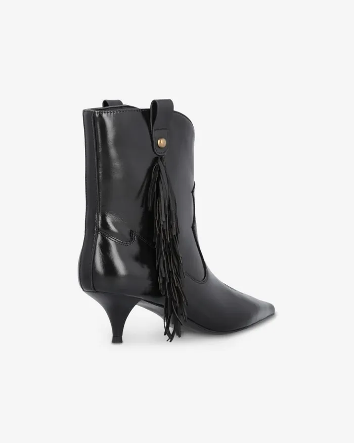 Pinko Pointedtoe Nappa Leather Ankle Boots With Fringe Limo Black Women Boots