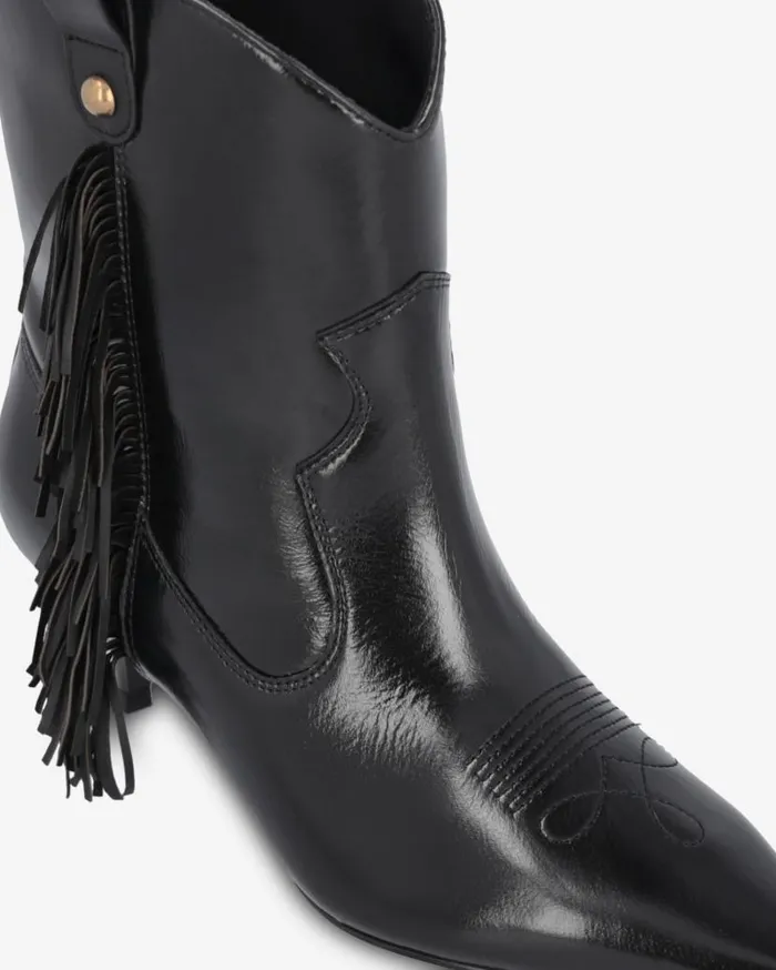 Pinko Pointedtoe Nappa Leather Ankle Boots With Fringe Limo Black Women Boots