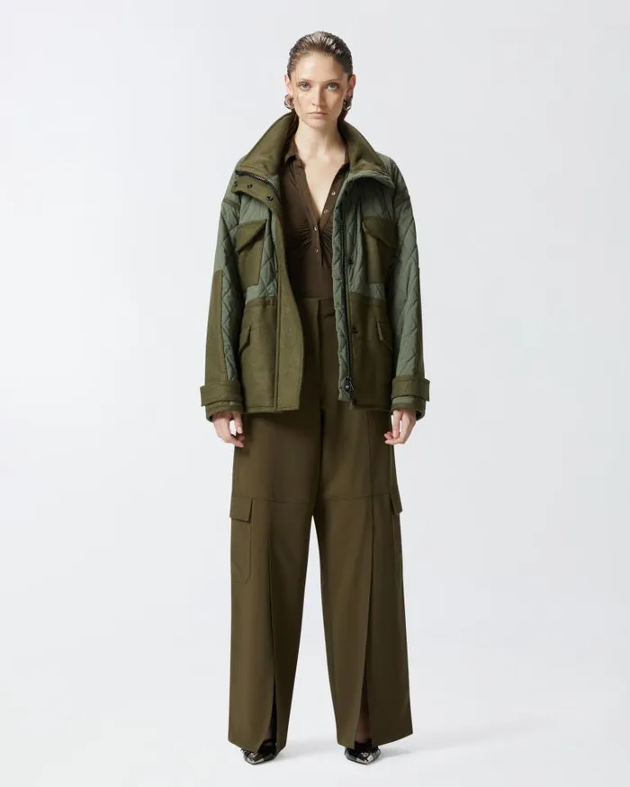 Pinko Quilted Parka With Felt Details Olive Night Green Women Outerwear