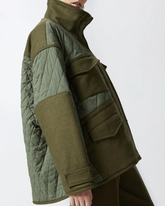 Pinko Quilted Parka With Felt Details Olive Night Green Women Outerwear