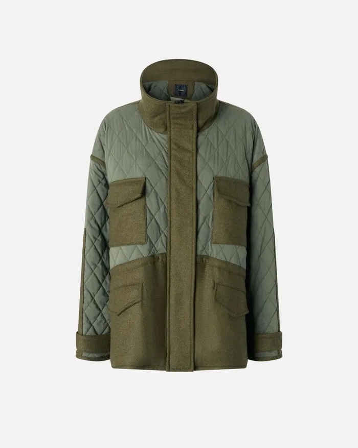 Pinko Quilted Parka With Felt Details Olive Night Green Women Outerwear