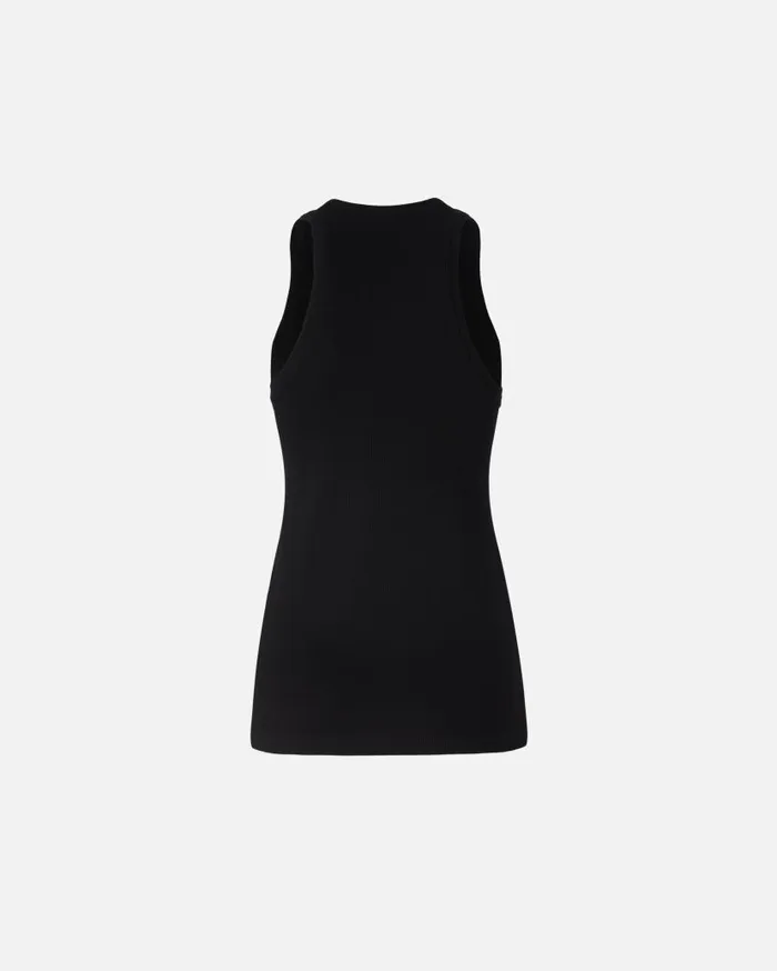 Pinko Ribbed Camisole Top With Logo Limo Black Women Topwear