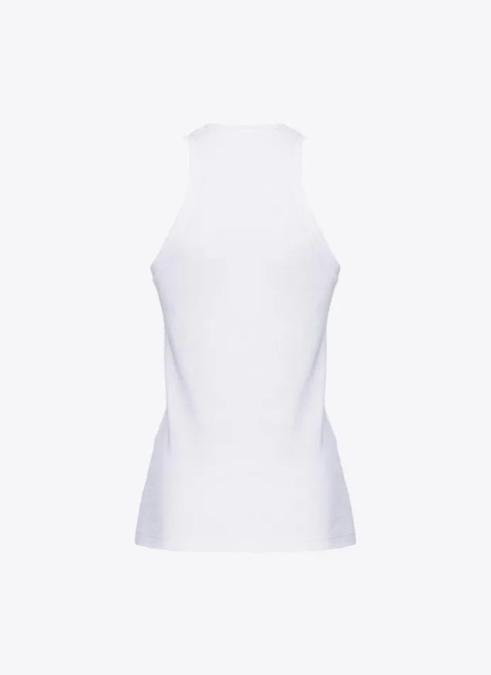 Pinko Ribbed Top With Logo Bright White Women Topwear