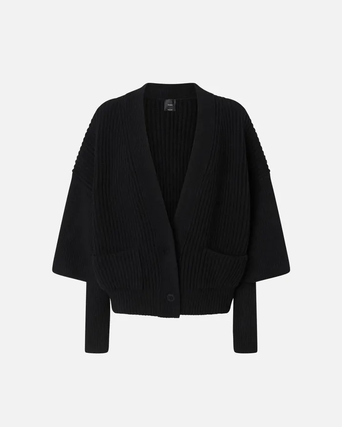 Pinko Ribbed Wool And Cashmere Cardigan Limo Black Women Knitwear