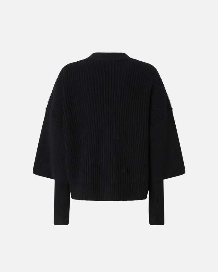 Pinko Ribbed Wool And Cashmere Cardigan Limo Black Women Knitwear