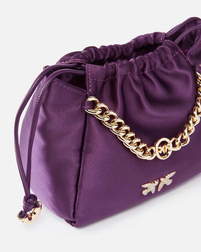 Pinko Satin Mini Clutch Bag With Chain Grape Winegold Women Crossbody Bags
