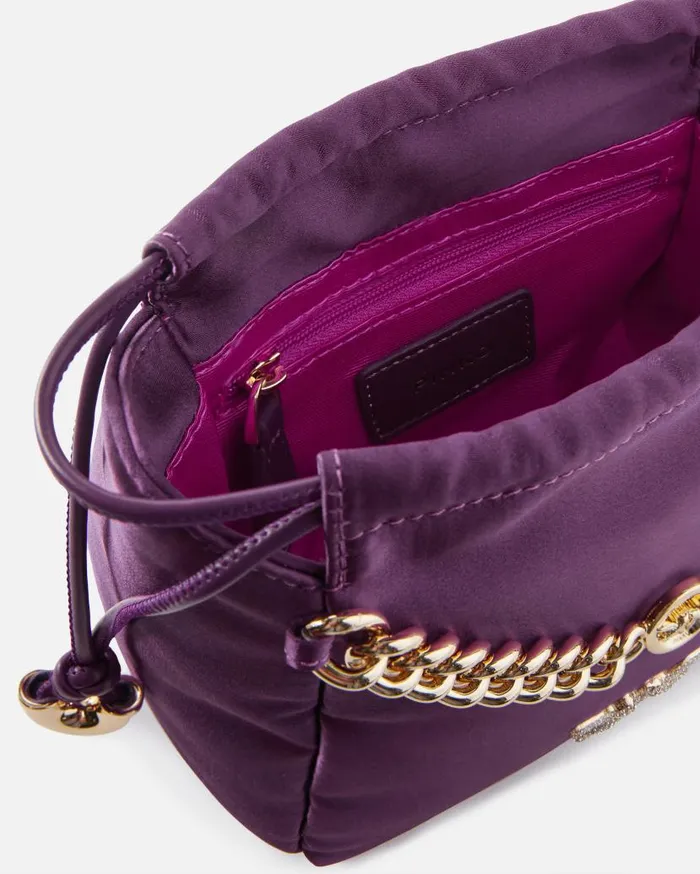 Pinko Satin Mini Clutch Bag With Chain Grape Winegold Women Crossbody Bags